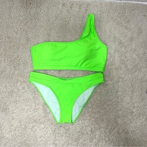 SHEIN Neon green one shoulder bikini